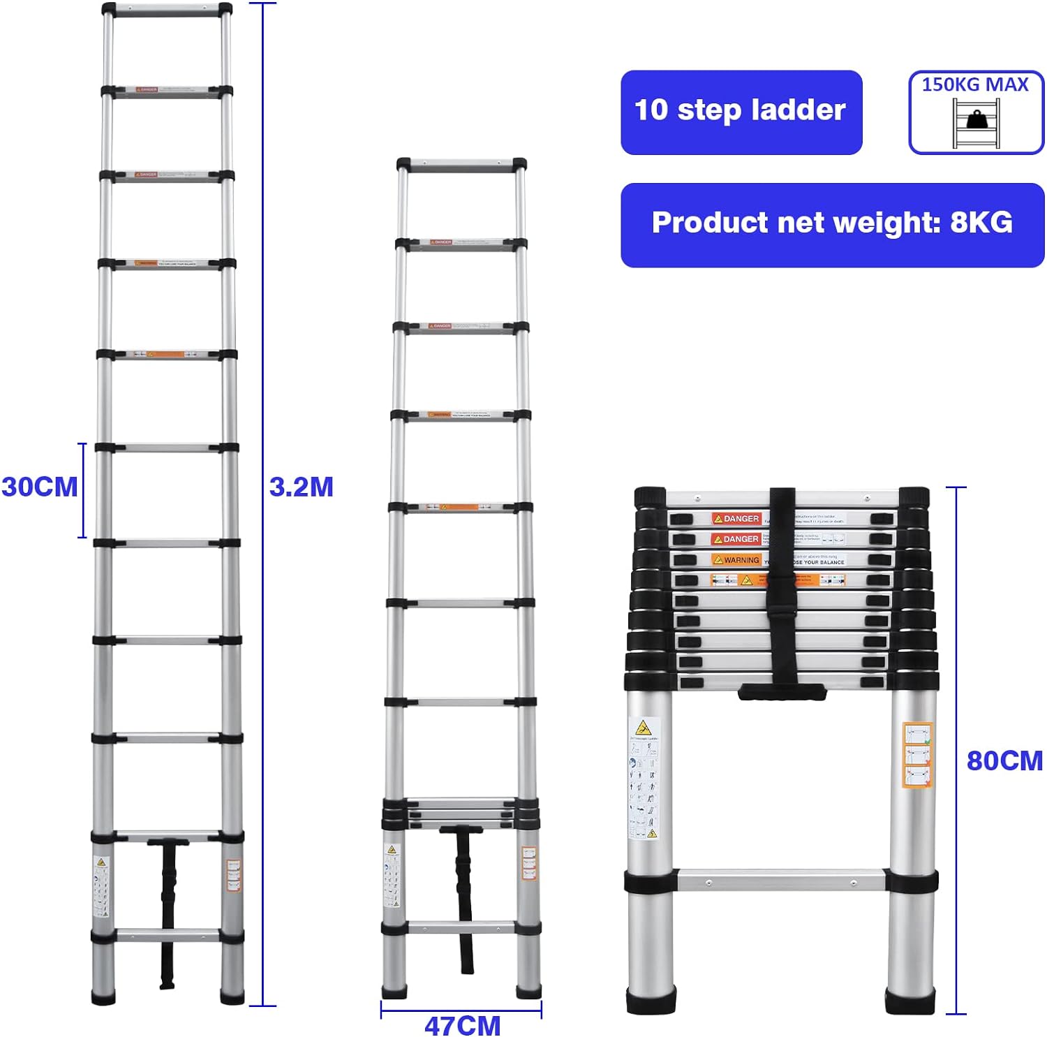 Qimu Telescoping Ladder,Aluminum Lightweight Extension Ladder,330lbs Max Capacity,Non-Slip Sturdy Multi-Purpose Telescope Portable L
