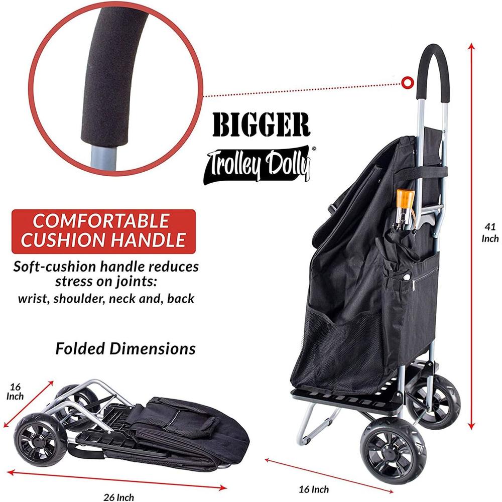 dbest products Bigger Trolley Dolly, Black Shopping Grocery Foldable Cart