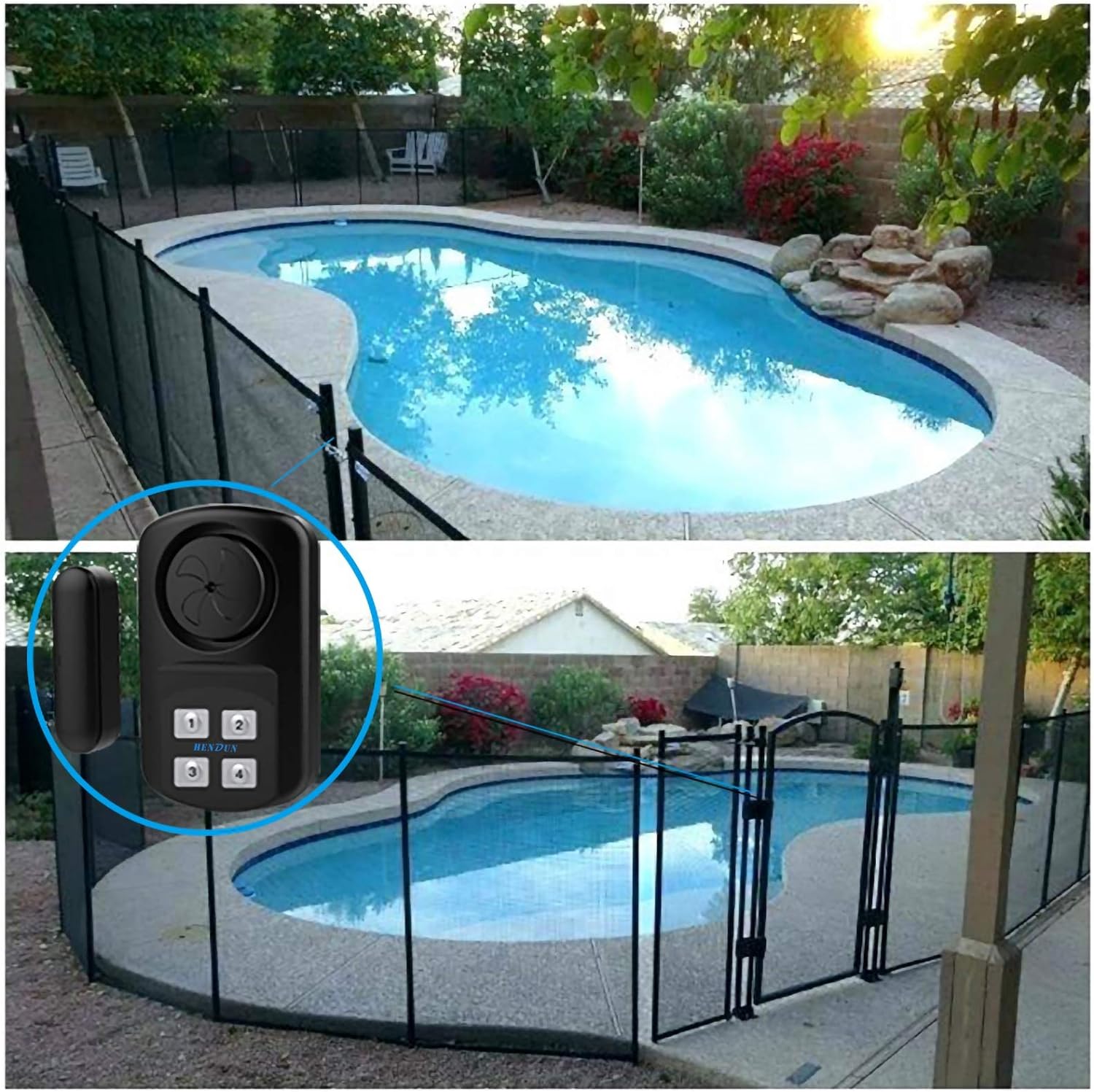 Generic HENDUN Pool Gate Alarm Outdoor Wireless with Remote, 140db Loud, Waterproof Door Alarm Sensor, Kids Safety, Weatherproof Garage