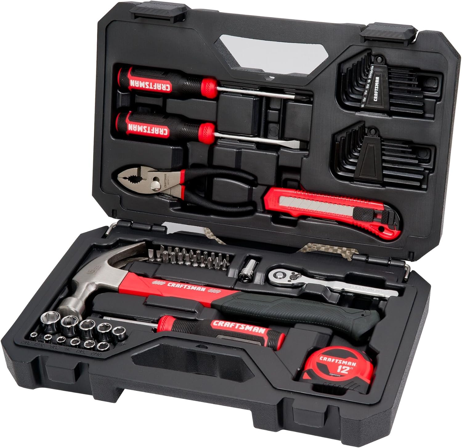 Craftsman 57 Piece Mechanics Tool Set Home Tool Set, Sockets, Ratchet, Screwdrivers, Hammer, Pliers, Hex Keys, Specialty Bits Hand Tools