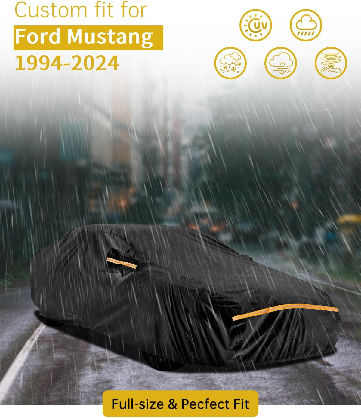 KEEPDSGN 6-Layer Waterproof Outdoor Car Cover – For Ford Mustang, Silver, 3XL, Full Coverage With Zipper