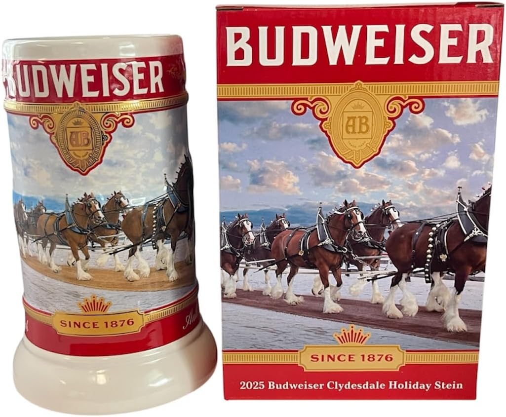 Budweiser 2025 Limited Edition Clydesdale Holiday Stein - Ceramic Beer Mug  - Christmas Gift for Men, Father, Husband - Collectable Room D, image size:1025x845