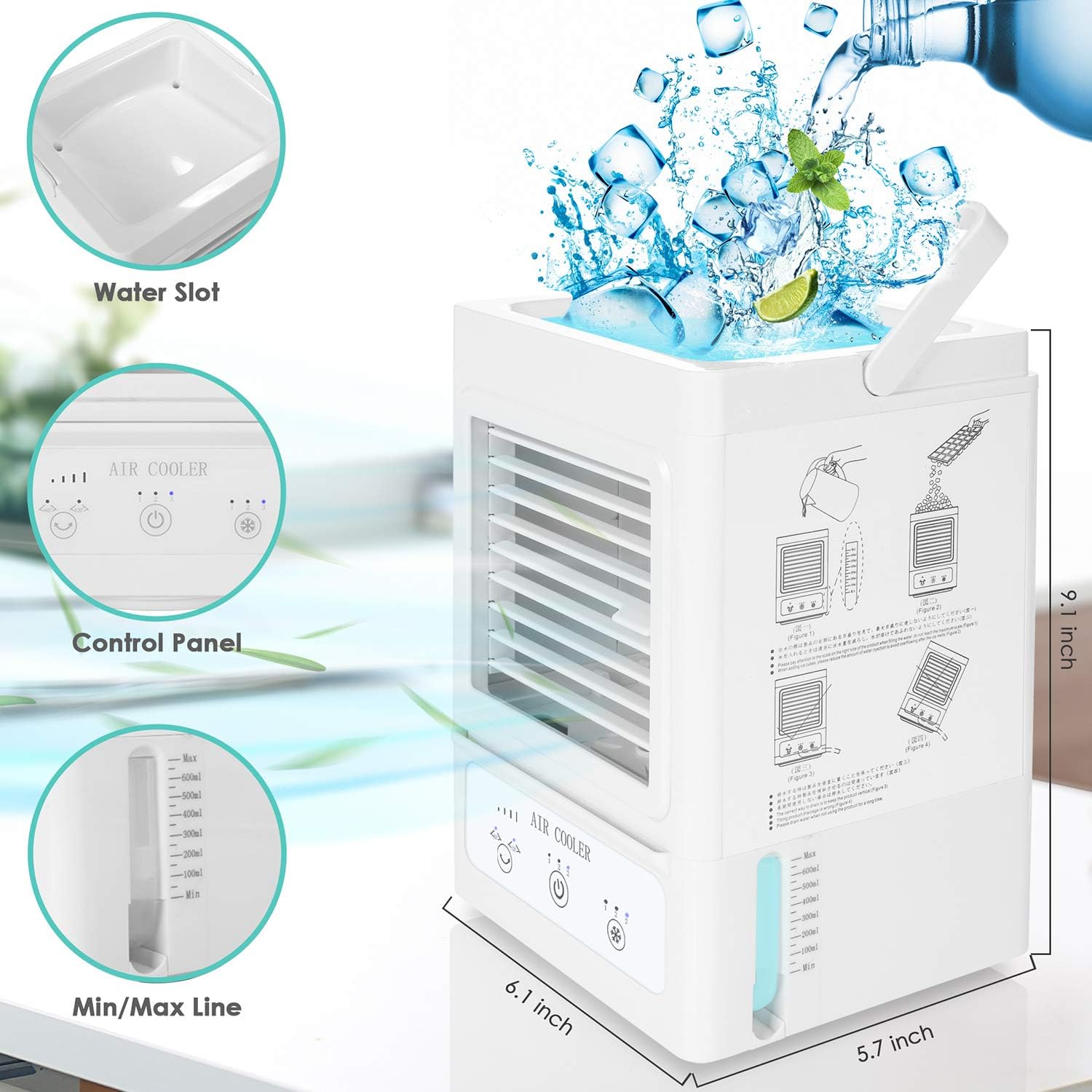 Batlofty Portable Air Conditioner, 5000mAh Rechargeable Battery Operated 120&#194;&#176;Auto Oscillation Personal Mini Air Coole