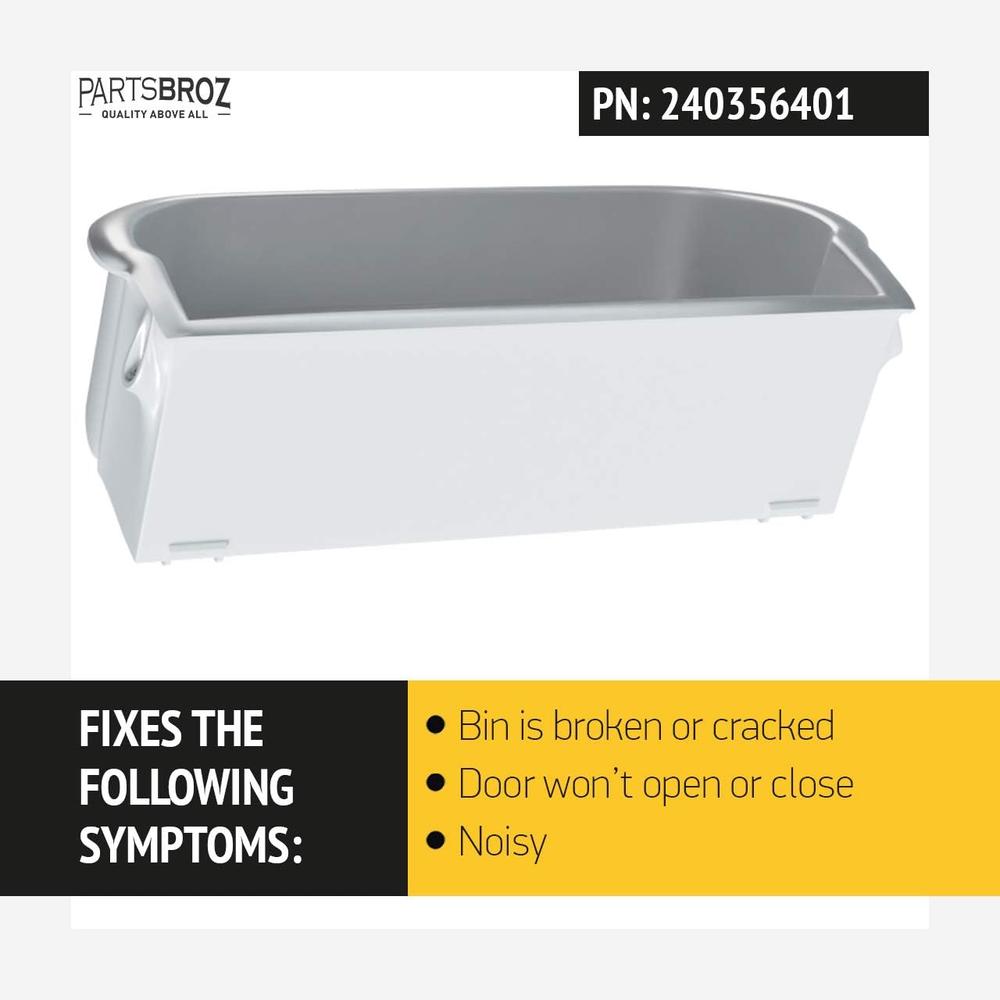 PartsBroz 240356401 White Refrigerator Bin  - Compatible with Electrolux and Frigidaire - Replaces AP2116036, 240356405, 240356406, 24035