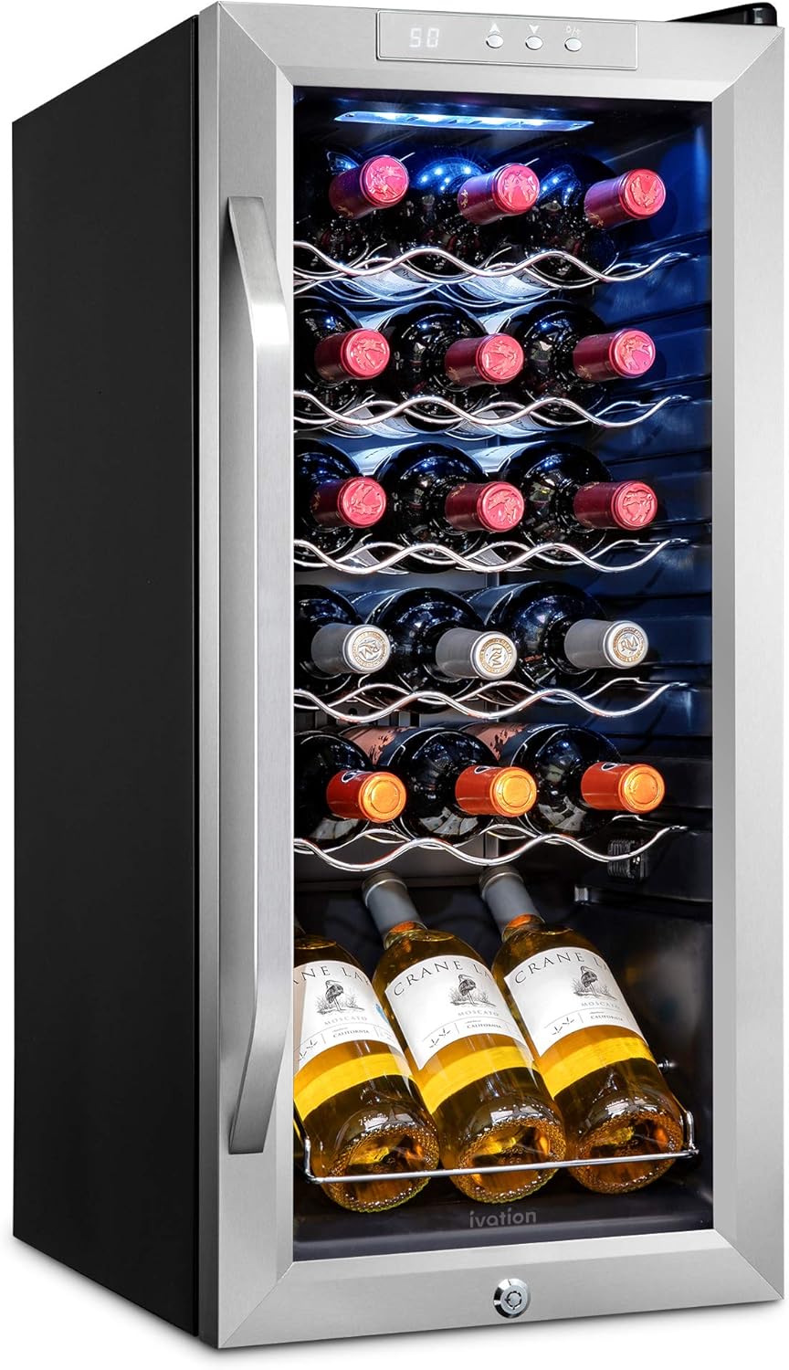 Ivation Ivfwcc181lss 18 Bottle Compressor Wine Cooler Refrigerator W Lock Large Freestanding Wine Cellar For Red White Champagne Or Sparkling Wi