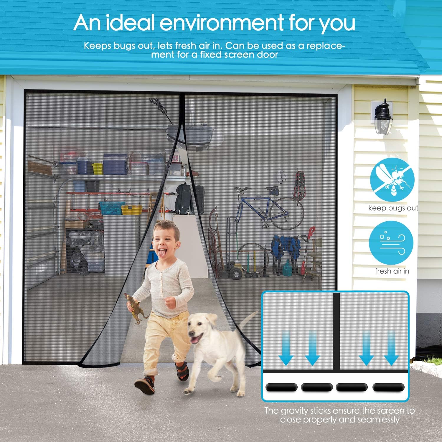 Aurelio Tech Magnetic Garage Door Screen For 1 Car 9x7 Ft Single Garage Door Mesh Screen Curtain Cover Kit With Hook And Loop Keep Bugs Out Aurelio Tech Magnetic Garage Door Screen For 1 Car 9x7 Ft Single Garage Door Mesh Screen Curtain Cover Kit With Hook And Loop Keep Bugs Out