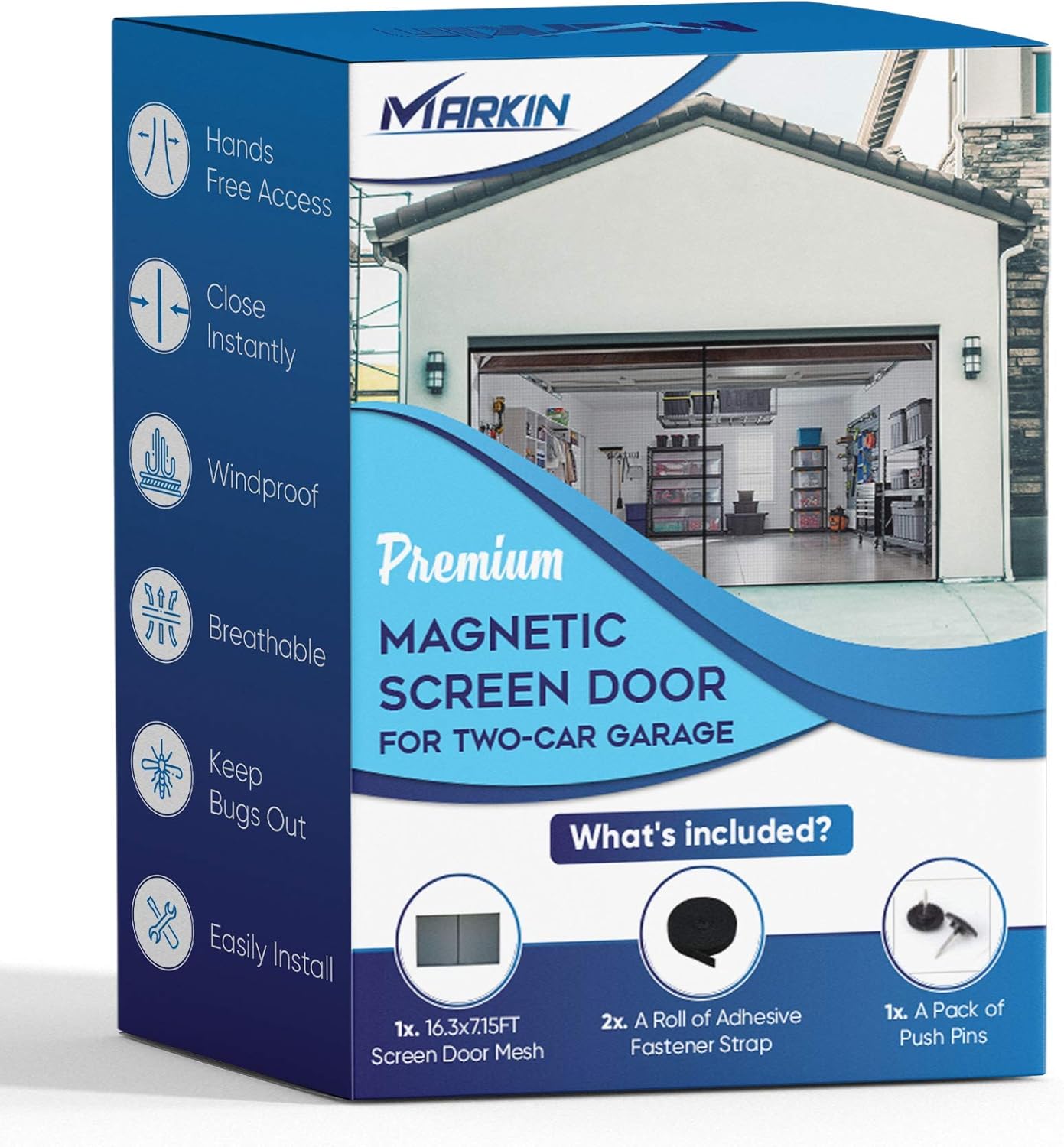 Markin Premium Magnetic Garage Door Screen For 2 Car 16x7 Ft Strong