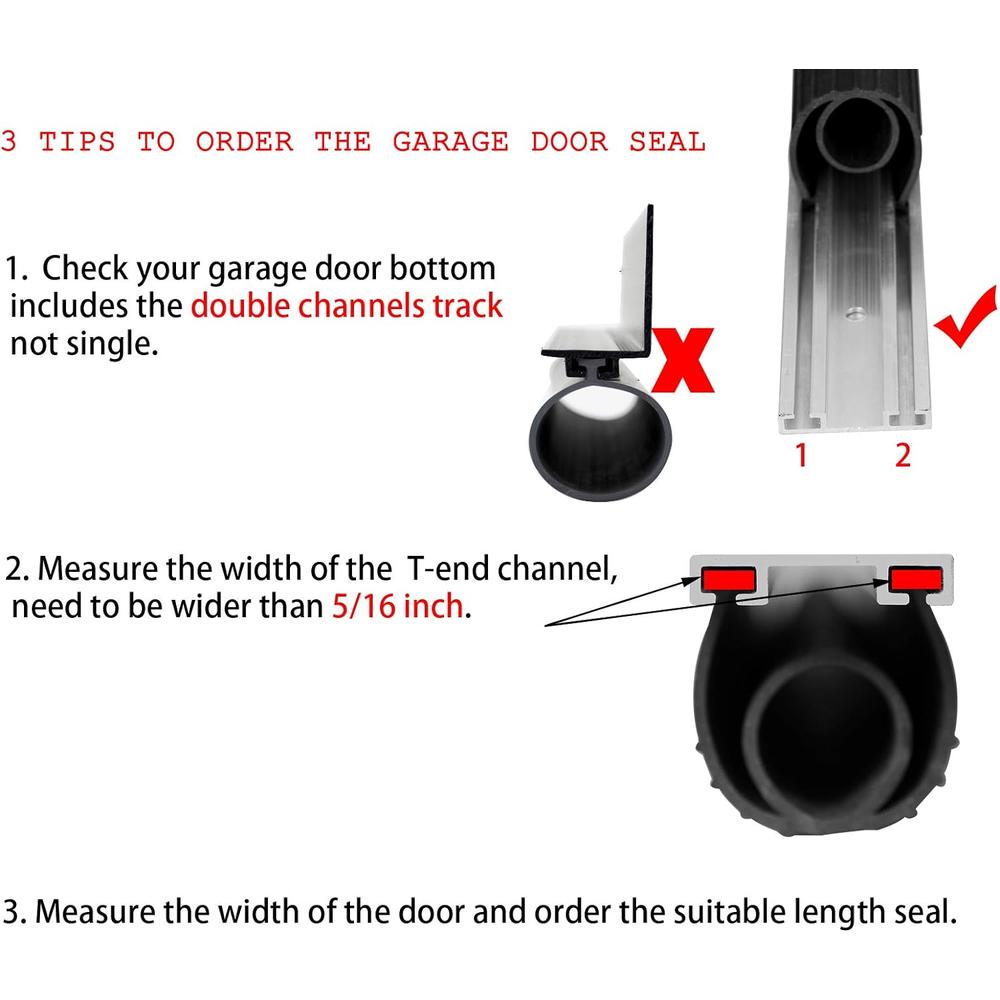 BOWSEN LTD BOWSEN Garage Door Seals Bottom Weatherproof Weatherstrip Rubber Replacement Black 1/4 Inch T-End,10ft Long