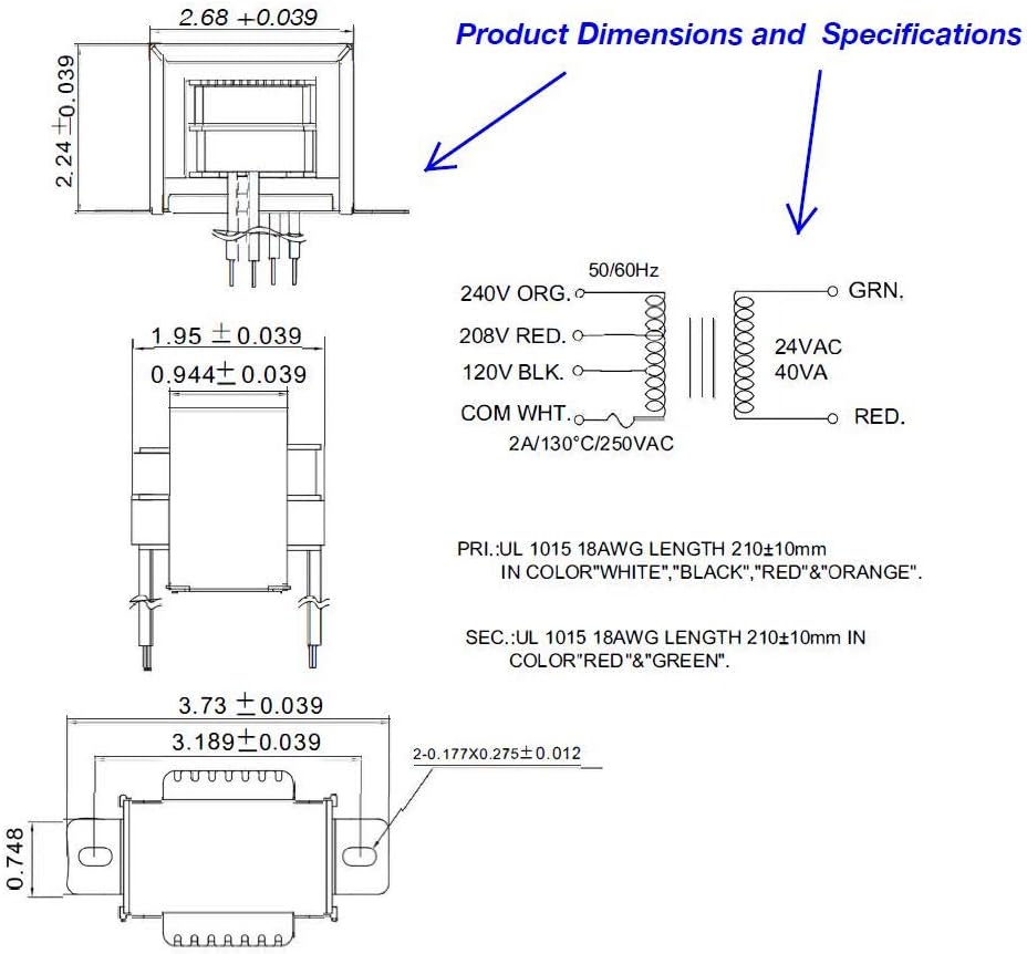Endurance Pro Control Transformer 40va Primary 1 8 240v Secondary 24v Hvac Furnace Multi Tap Jard 4031f Packard