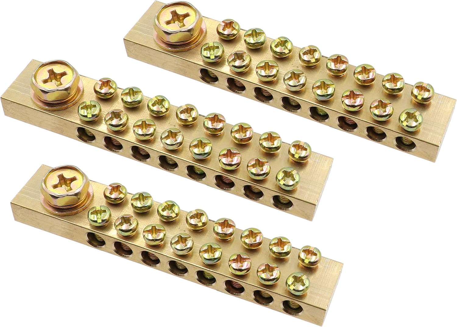 Lby 3pcs 3 98 X 71 X 35 Copper Ground Bar 16 Holes Distribution Cabinet Wire Screw Terminal Ground Copper Bar