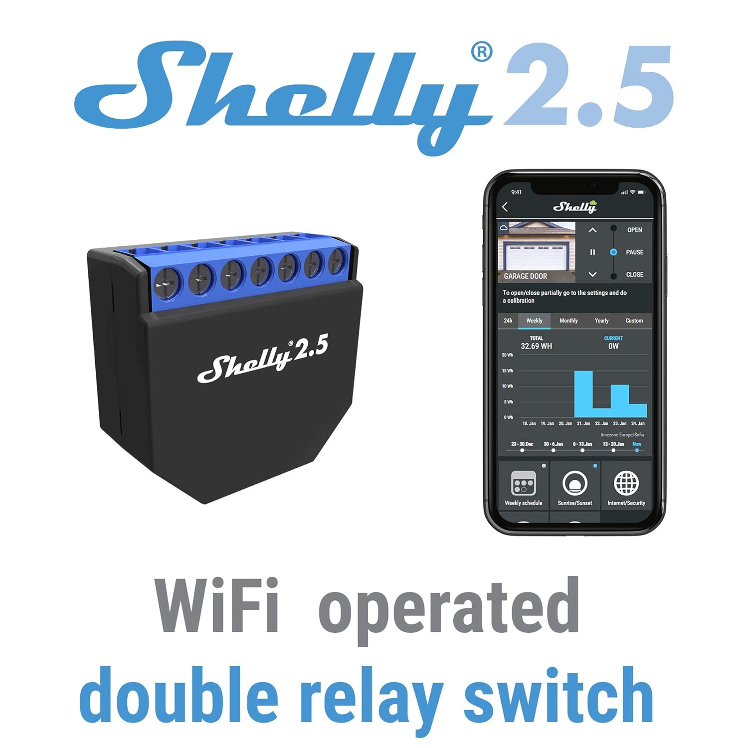 Generic Shelly 2 5 Double Relay Switch And Roller Shutter Wifi Open Source Wireless Home Automation Dual Power Metering Ios Android App