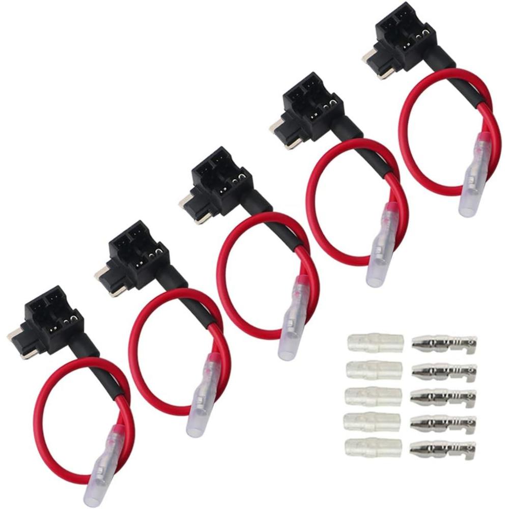 fularr 5Pcs Premium ACN Low-Profile Add-A-Circuit Fuse Tap, Piggy Back Blade Fuse Holder Kit with Wire Harness, Free Micro Blade Fuses