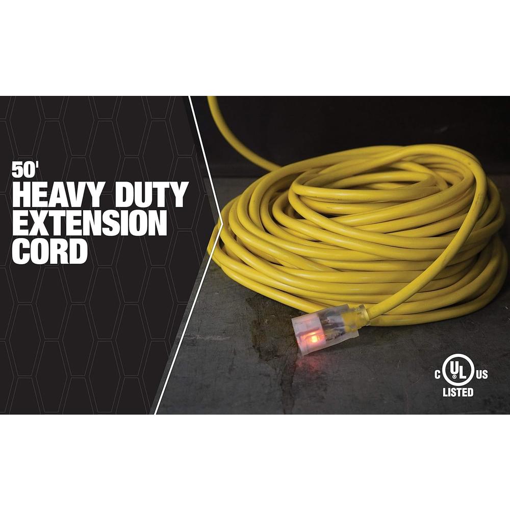 Coleman Cable Southwire 2588SW0002 Outdoor Extension Cord- 12/3 American Made SJTW Heavy Duty 3 Prong Extension Cord- Great for Commercial Us