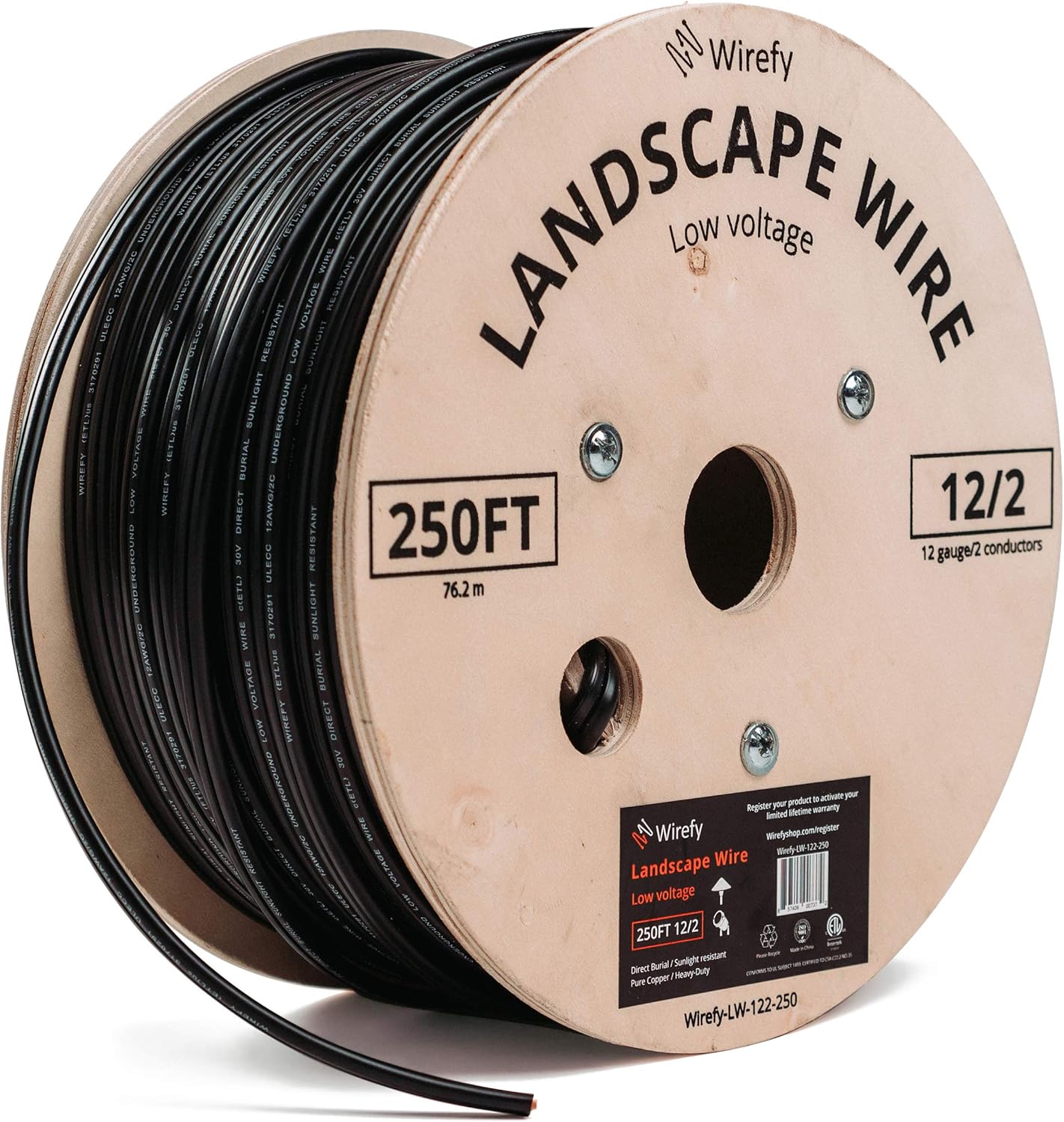 Wirefy 12 2 Low Voltage Landscape Lighting Wire Outdoor Direct Burial 12 Gauge 2 Conductor 250 Feet