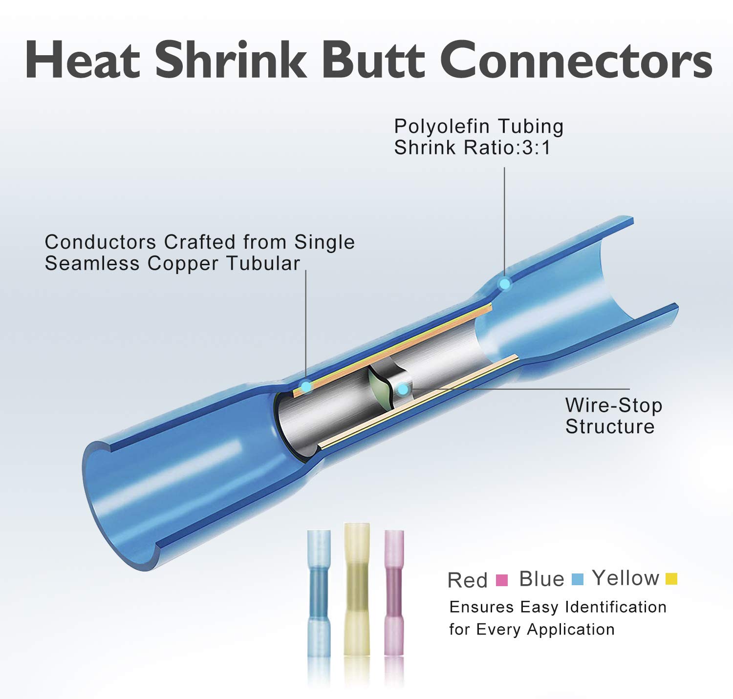 Generic AIRIC Heat Shrink Butt Connectors 120pcs 12-10Gauge Waterproof Butt Connector Heat Shrink Marine Automotive Electrical Straight