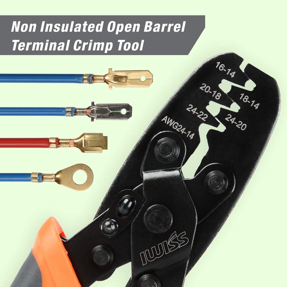 IWISS TOOLS IWISS Non Insulated Open Barrel Terminal Crimp Tool - Wire Crimper for Molex, Delphi, AMP/Tyco, Harley, PC/Computer, Automotive