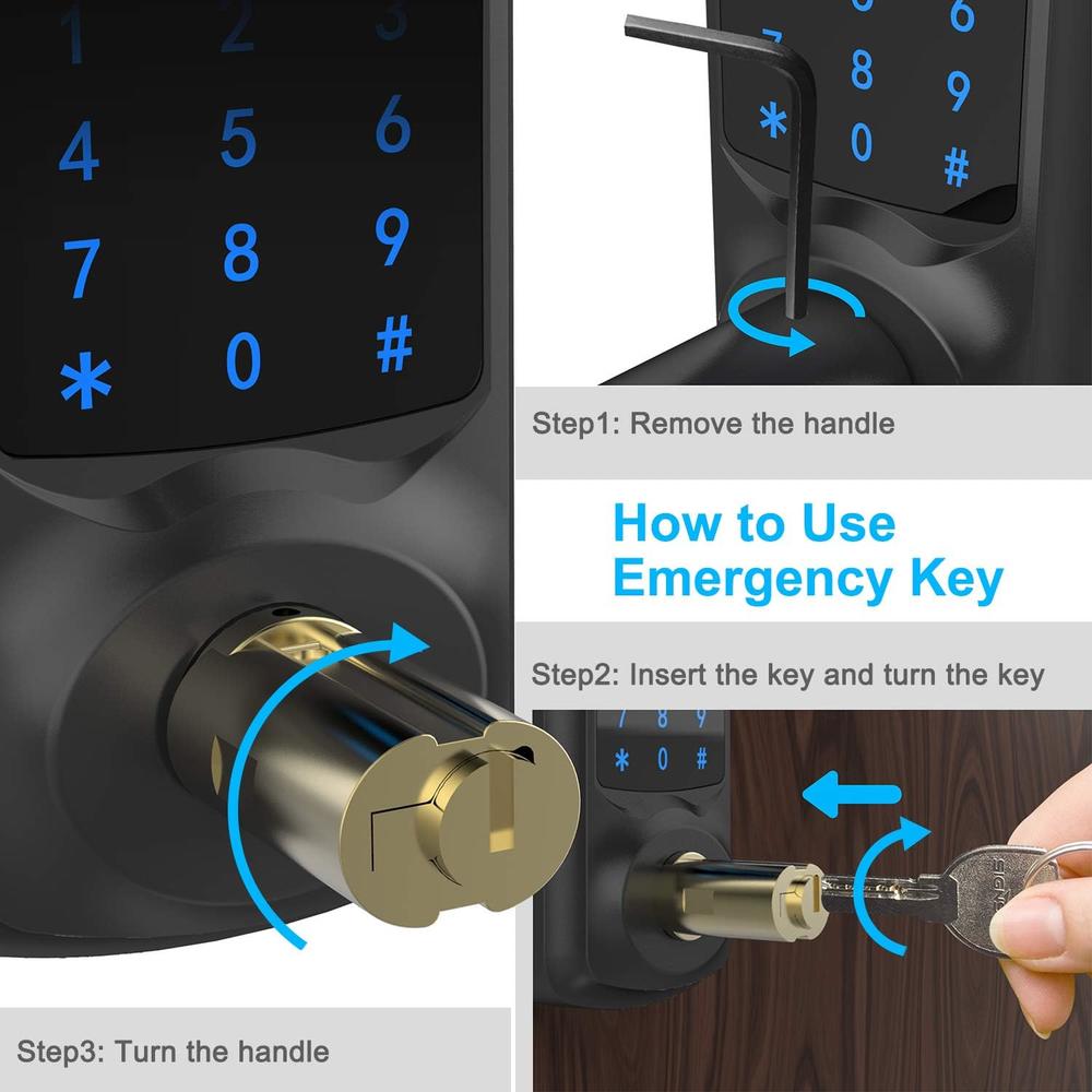 Signstek Digital Electronic Touchscreen Keypad Security Entry Door Lock for Left or Right Door Handle with Hidden Mechanical Key, Black