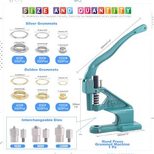 Generic Glarks Heavy Duty Hand Press Grommet Eyelet Machine Hole Punch Tool Kit Including Grommet Machine with 3 Dies and 3000Pcs Golde