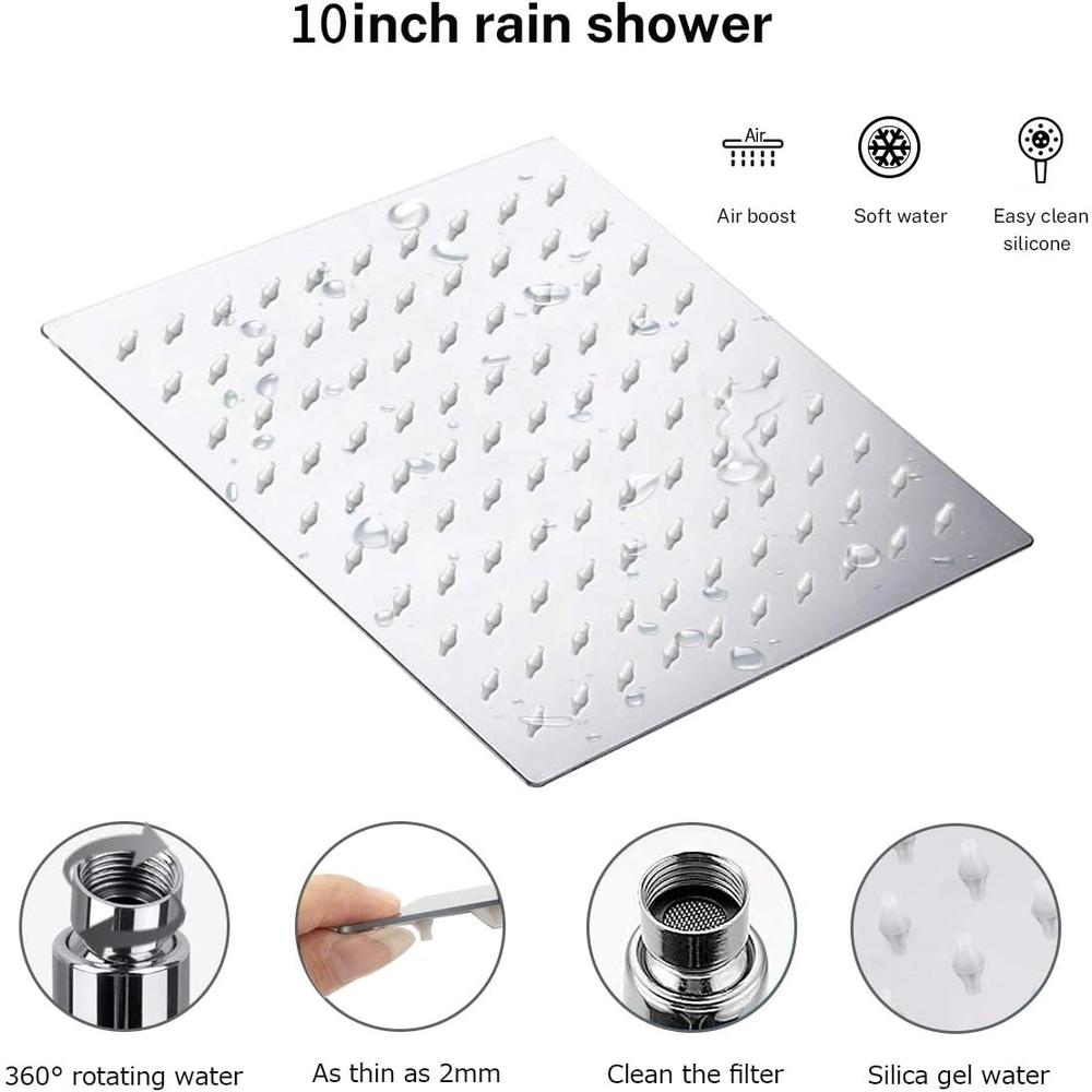 Bellearly Shower Head Combo, 10'' High Pressure Rainfall Shower Head / 3 Settings Handheld Showerhead Combo with Extension Arm, Shower Ho