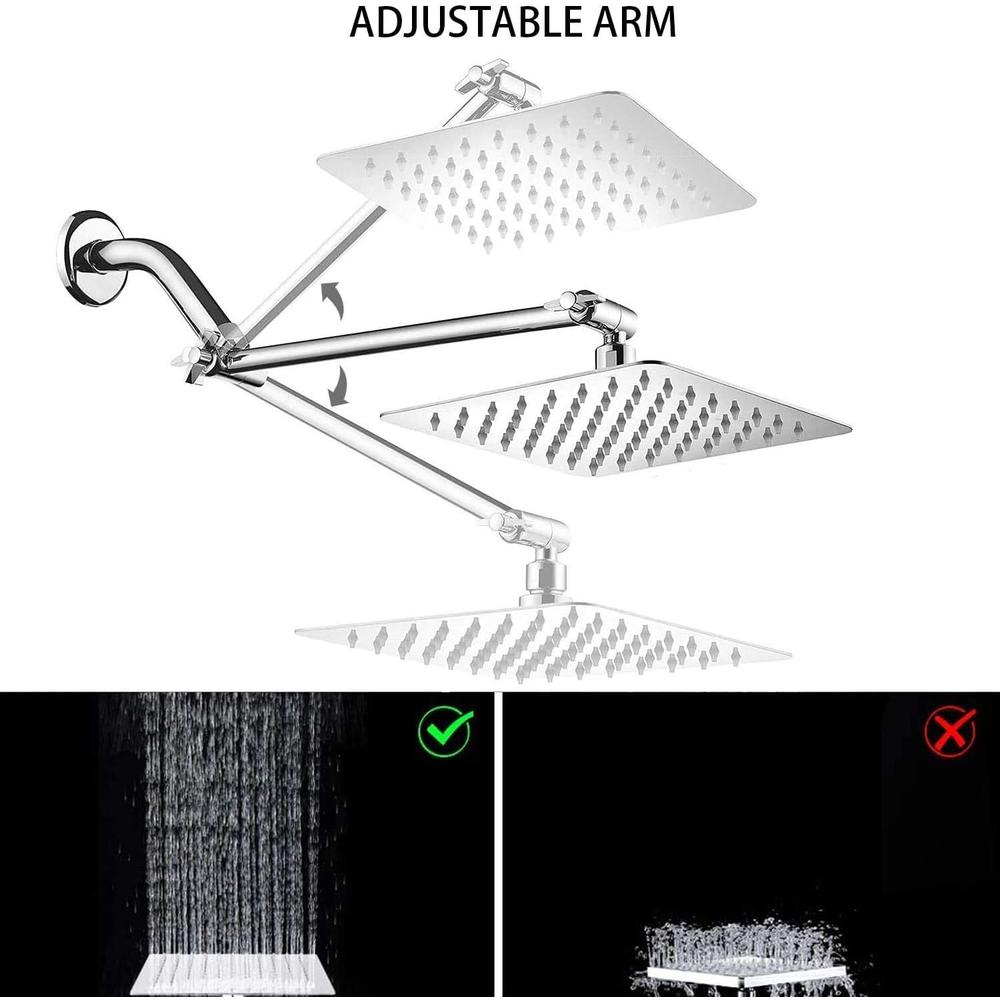Bellearly Shower Head Combo, 10'' High Pressure Rainfall Shower Head / 3 Settings Handheld Showerhead Combo with Extension Arm, Shower Ho