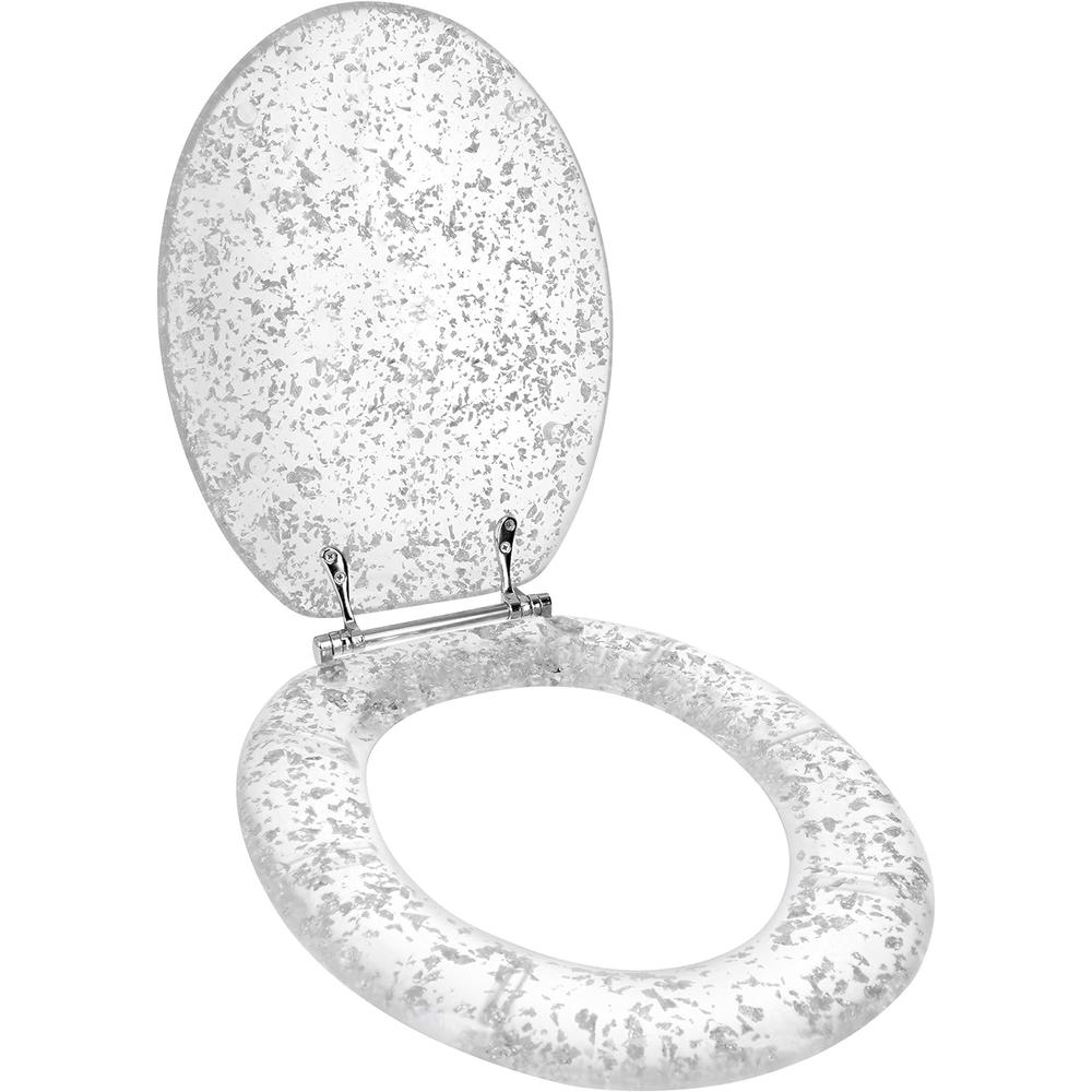 Ginsey Home Solutions Ginsey Elongated Resin Toilet Seat Chrome Hinges, Silver Foil