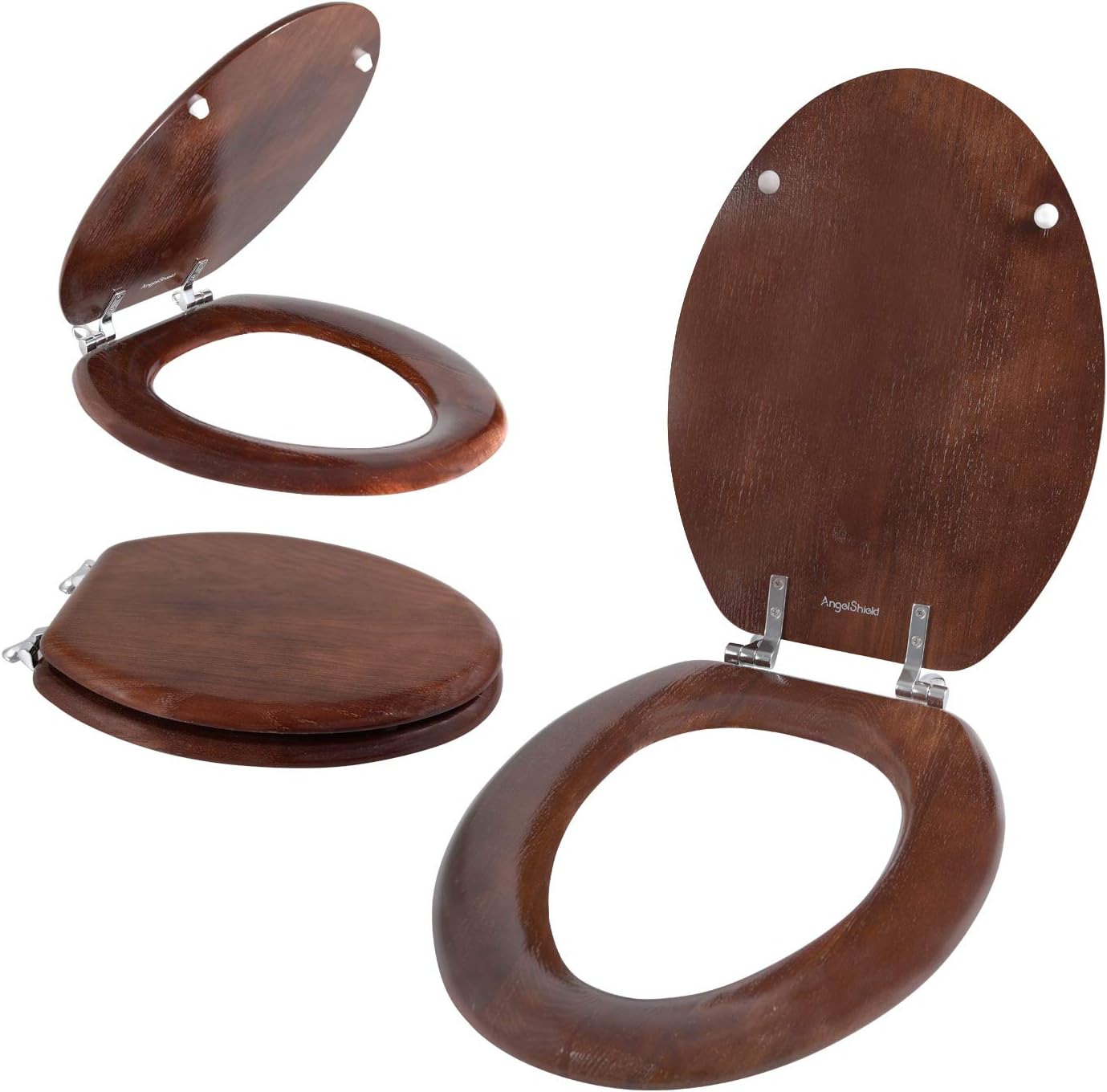 Angel Shield Durable Wood Veneer Natural Toilet Seat Metal Hinged Easy Clean Anti-scratch American Standard(Elongated,Dark Walnut)