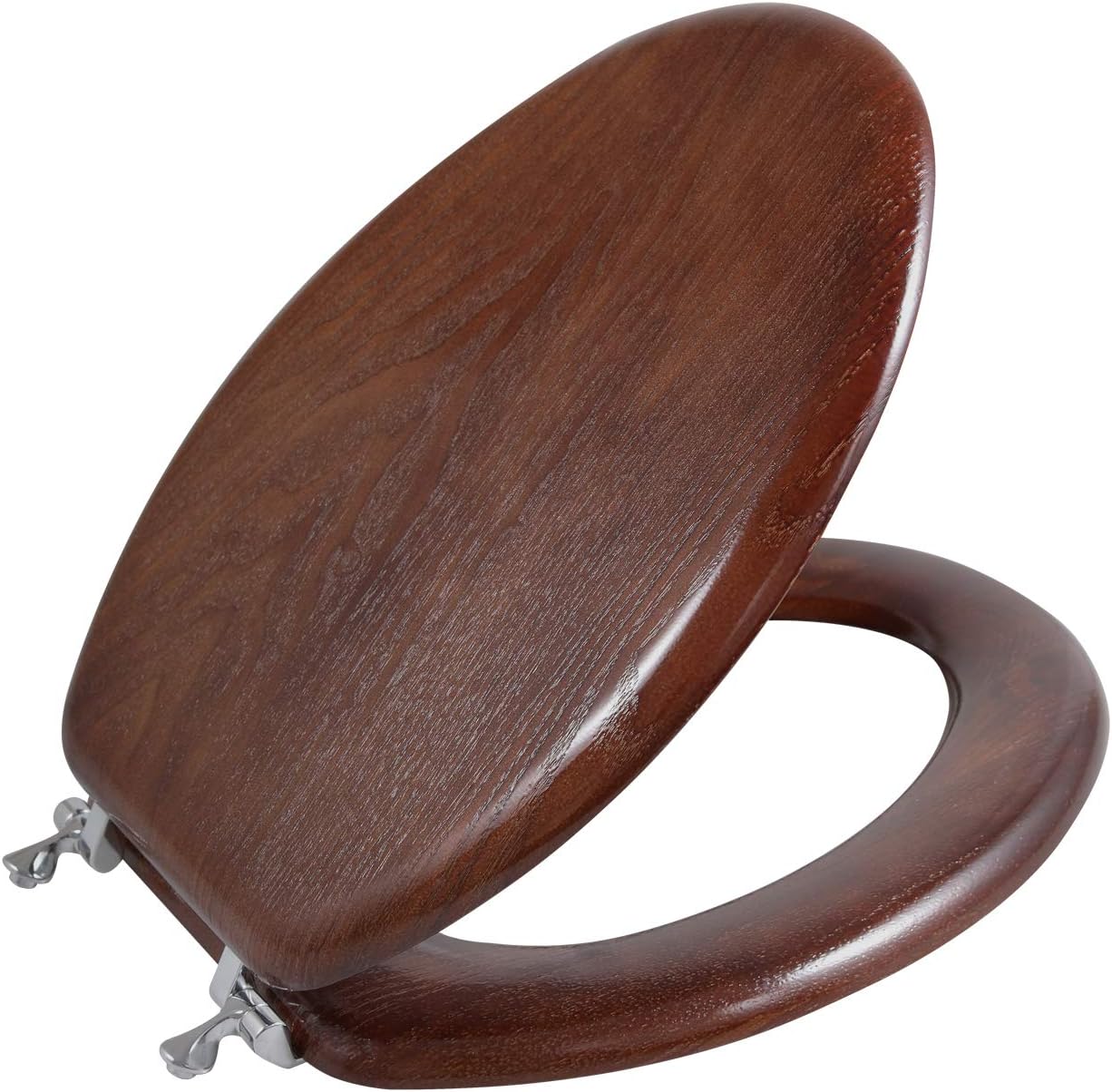 Angel Shield Durable Wood Veneer Natural Toilet Seat Metal Hinged Easy Clean Anti-scratch American Standard(Elongated,Dark Walnut)