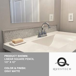 Questech Square Tile Trim 1/2 x 12 inch Flat Pencil Decorative Shower Ceramic Tile Edge Backsplash Liner Wall Molding - Graphite (6 Pack