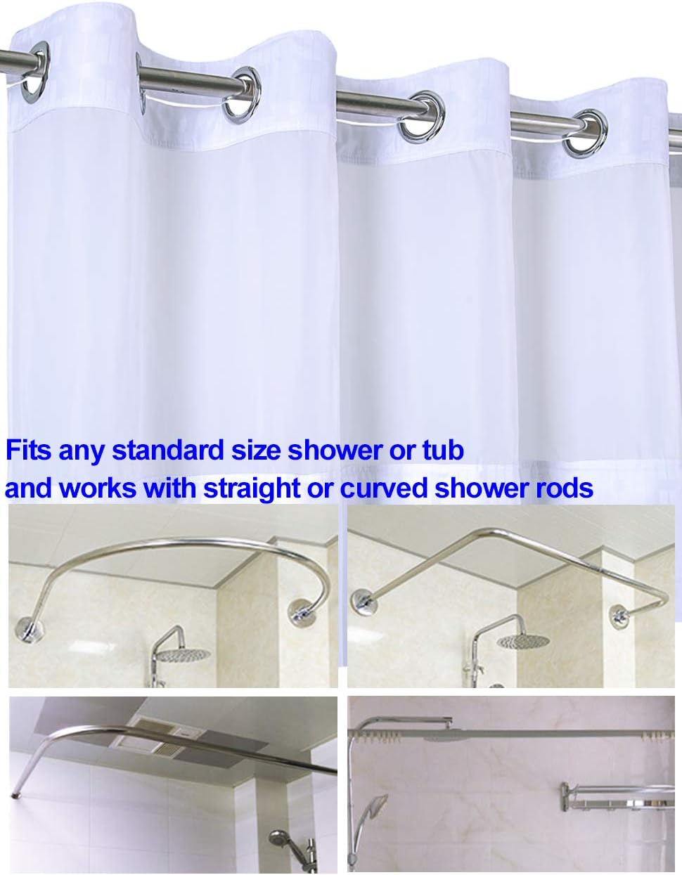 Generic Conbo Mio Hotel Style No Hooks, Hotel Style Curved Shower Curtain Rod