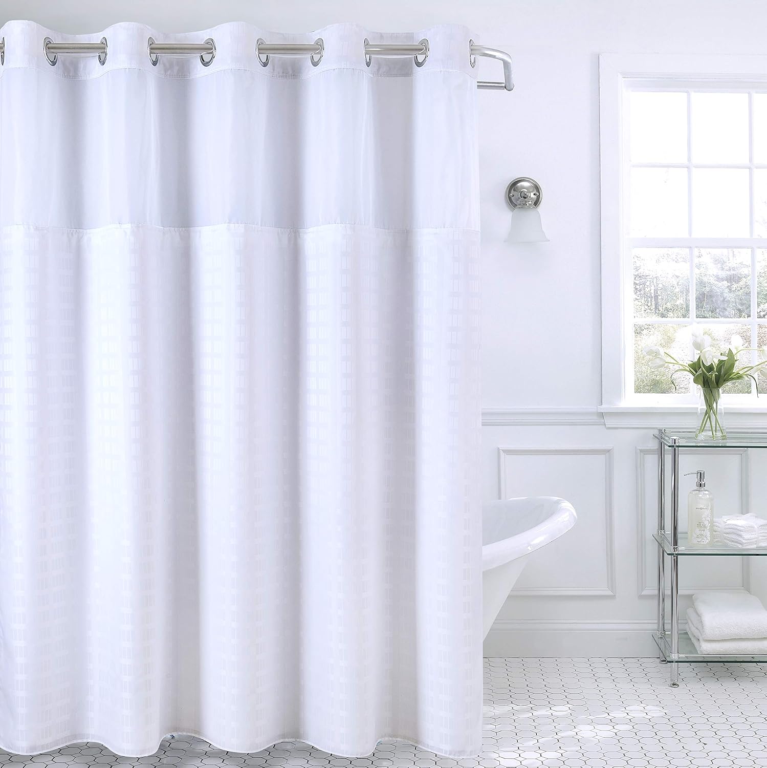 Generic Conbo Mio Hotel Style No Hooks Needed Shower Curtain With Snap In Liner For Bathroom Waterproof Machine Washable Polyester Show Generic Conbo Mio Hotel Style No Hooks, Hookless Shower Curtain No Liner Needed