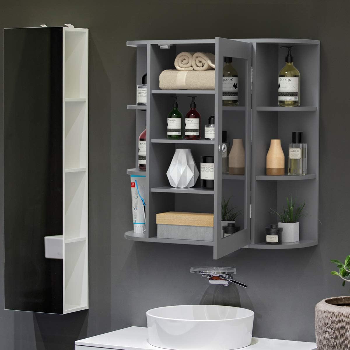 Tangkula Bathroom Medicine Cabinet With, Bathroom Wall Mount Medicine Cabinet Storage With Mirror Doors Shelf