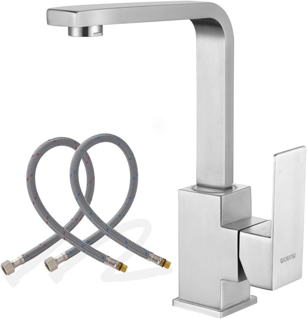 WOWOW Bar Faucets Stainless Steel Modern Bar Sink Faucet Single Hole Prep  Kitchen Faucet Brushed Nickel Single Handle Lavatory Sink F