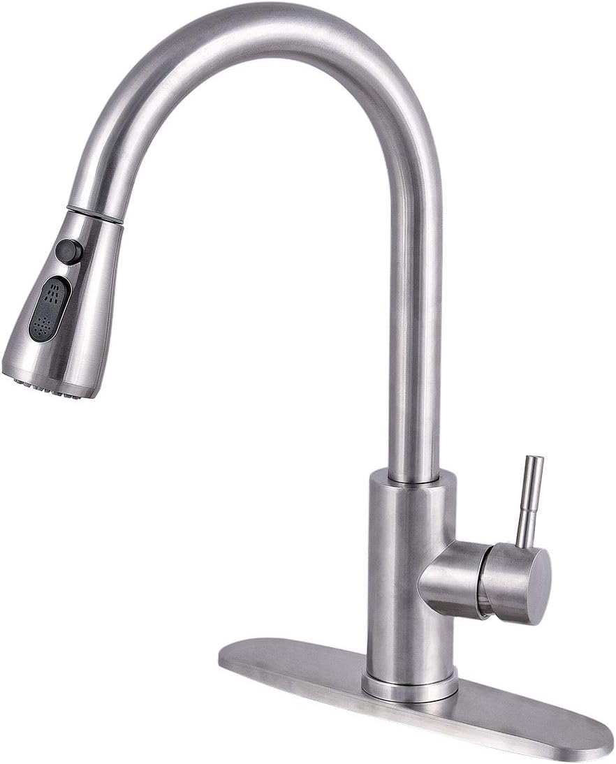 JiuXing Kitchen Faucet with Sprayer, Pull Down Stainless Steel Faucet for  Kitchen Sink, High Arc Single Handle Faucet with 3-Modes Pull