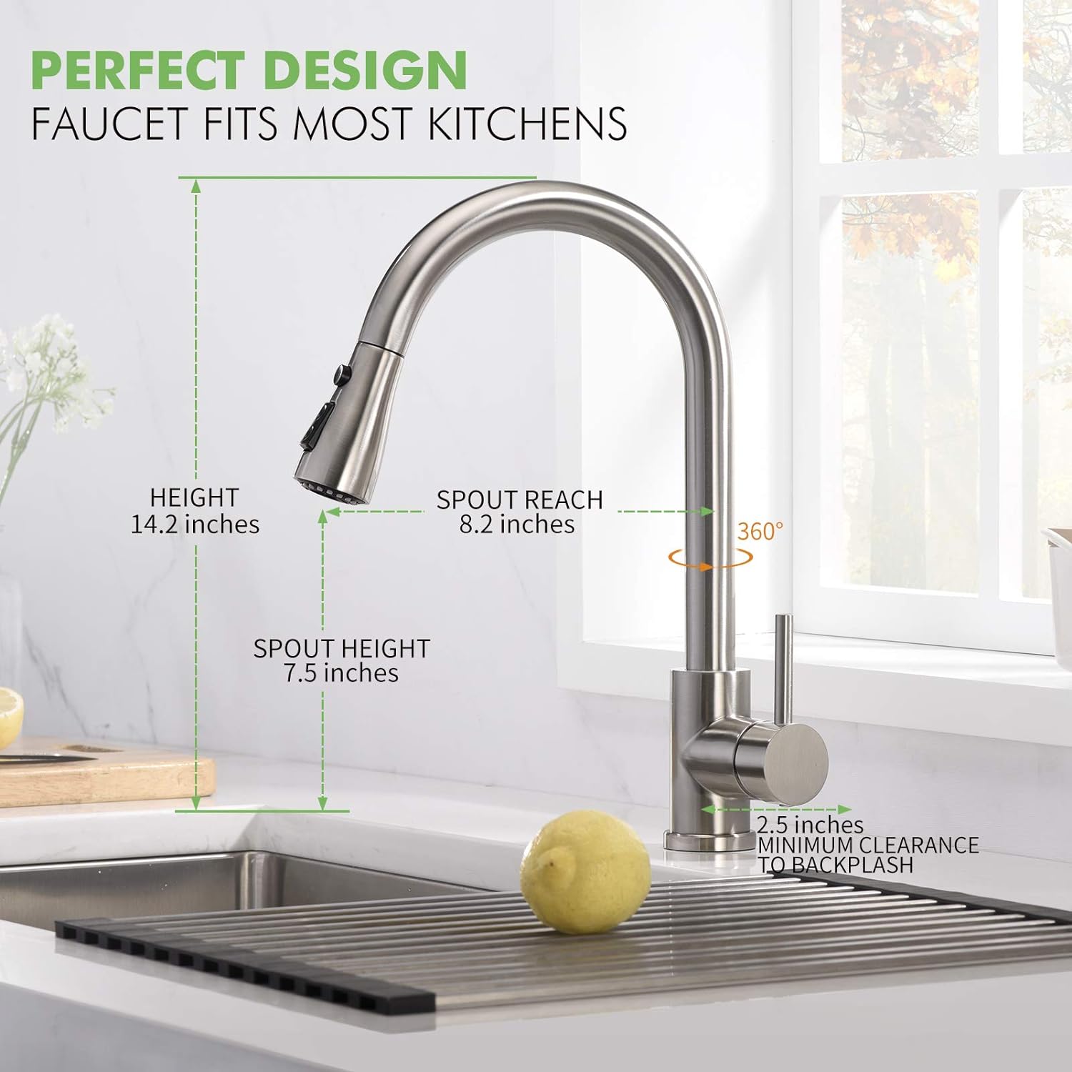 Whisper08 Kitchen Sink Faucet, Kitchen Faucet Stainless Steel with Pull Down Sprayer Brushed Nickel Commercial Modern High arc Single Han