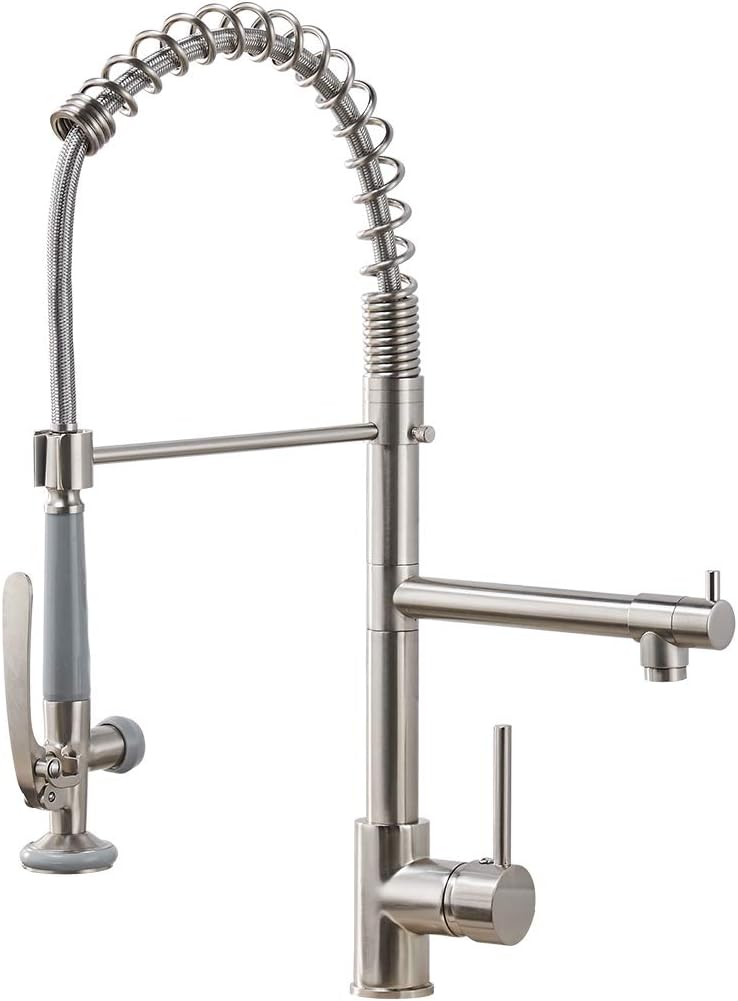 Fapully Commercial Pull Down Kitchen Sink Faucet With Sprayer Brushed Nickel