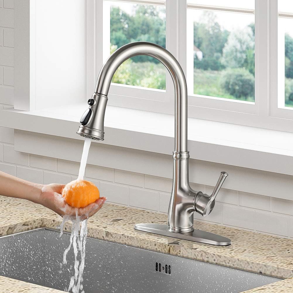 Aonecer Kitchen Faucet-WEWE Single Handle Stainless Steel Brushed Nickel Pull Down Kitchen Sink Faucet with Pull Out Sprayer