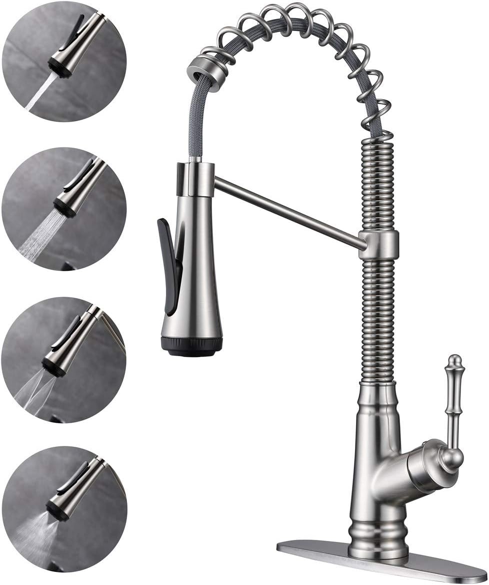 Ello&Allo Single Handle Kitchen Sink Faucet with Pull Down Sprayer, Single  Level Pull Out Kitchen Faucet, Brushed Nickel