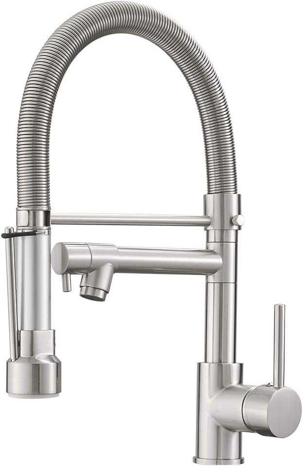Fapully Pull Down Kitchen Faucet with Lock Sprayer,Single Handle Spring  Stainless Steel Kitchen Sink Faucet Brushed Nickel