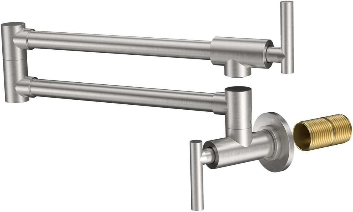 LEPO Pot Filler Faucet Wall Mount Solid Brass Brushed Nickel ...