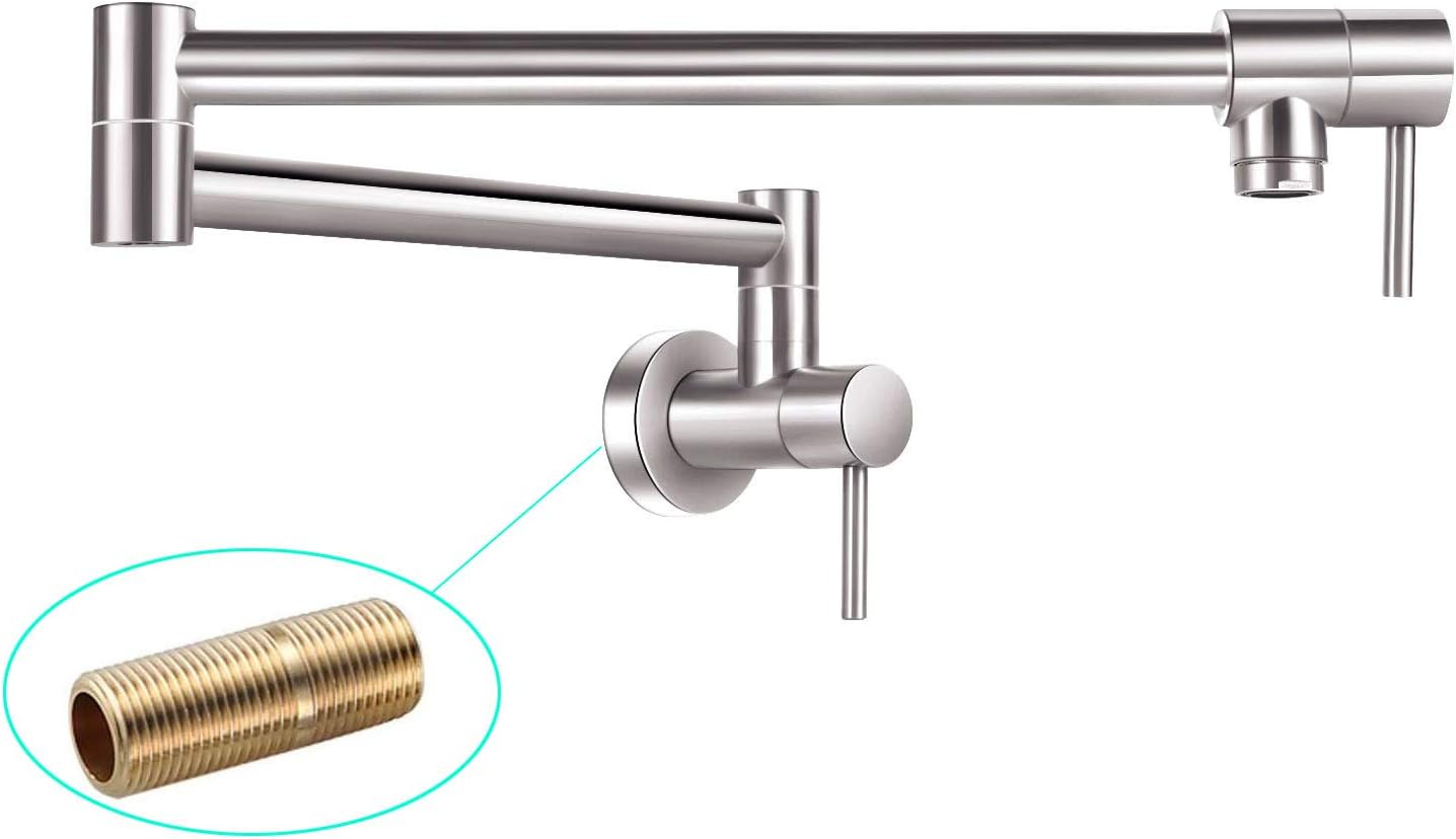 KWODE Pot Filler Faucet Commercial Wall Mount Kitchen Sink Stainless Steel  Brushed Folding Double Joint Stretchable 24 Inch Swing Arm