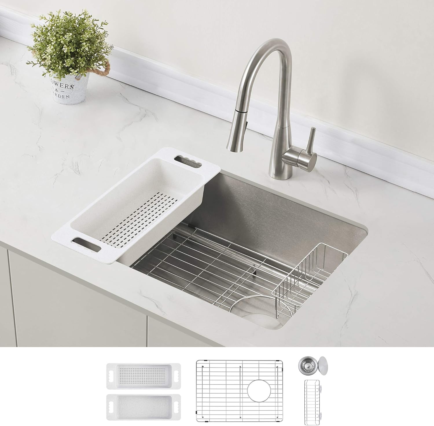 Zuhne ZUHNE Stainless Steel Single Bowl Kitchen Sink with Offset Drain (24  Inch Undermount)