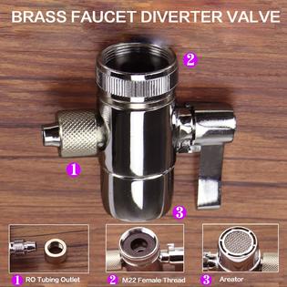 Jeamsworld PureSec Chrome Sink Faucet Diverter Valve for Above Counter Water Filter Faucet Sprayer attachment for Countertop filter to 1/4