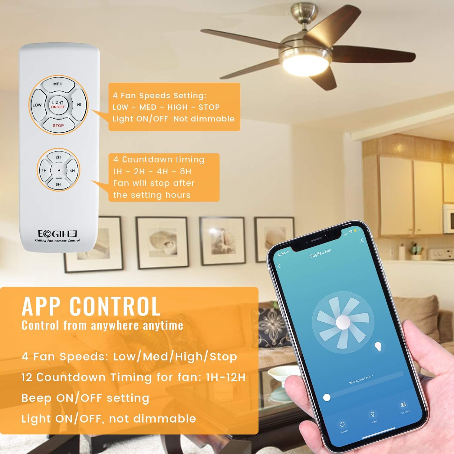Eogifee Ish09 M960681mn Smart Wifi Ceiling Fan Remote Control Kit Universal Small Size Receiver 12 Hours Countdown Timing 4 Sds Compatible With Echo - Is There A Universal Ceiling Fan Remote App
