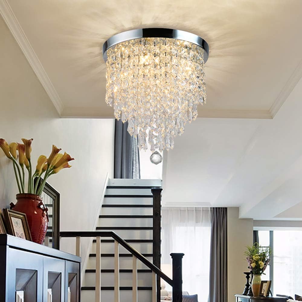 Dey Crystal Chandelier Lighting 3 Lights Modern Flush Mount Ceiling Light Fixture H 9 4 X W 8 Mini Chandelie Dey Crystal Chandelier Lighting 3, Small Chandelier Light Fittings