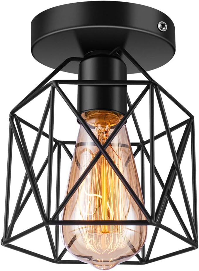 Licperron Semi-Flush Mount Ceiling Light E26 E27 Retro Black Industrial  Ceiling Light Fixture for Porch Hallway Kitchen Farmhouse Lightin
