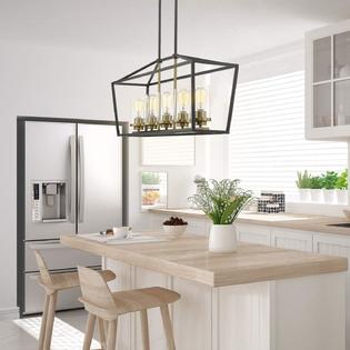 Emliviar Modern 5 Light Kitchen Island, Clear Glass Pendant Light For Kitchen Island
