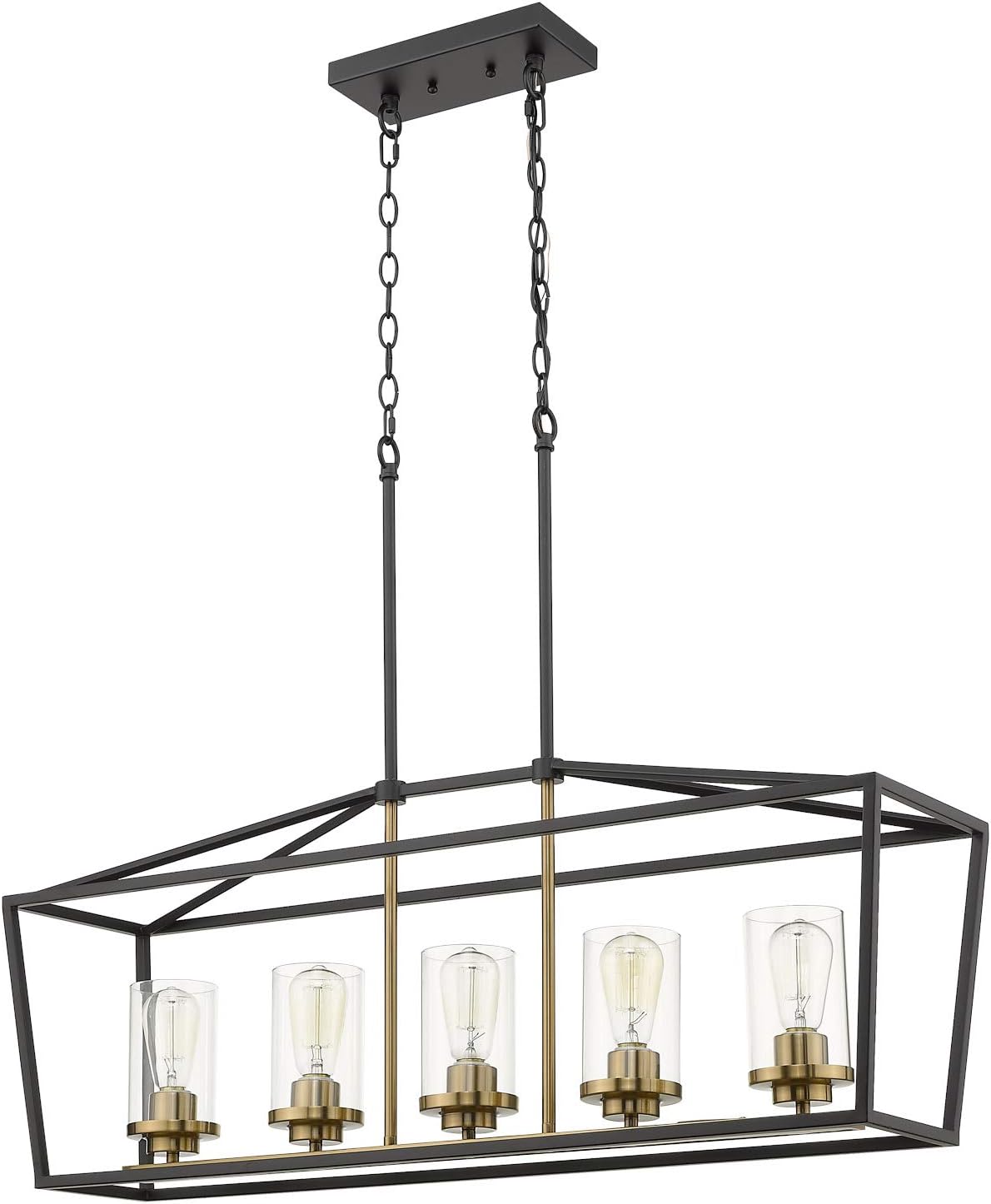 Emliviar Modern 5-Light Kitchen Island Pendant Light Fixture, Linear  Pendant Lighting, Black and Gold Finish with Clear Glass S