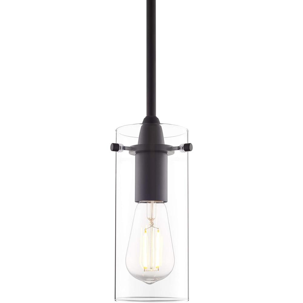 Linea di Liara Black Pendant Light - Modern Effimero Mini Pendant Lighting for Kitchen Island Decor - Clear Glass Fixture with Small Lamp Shad
