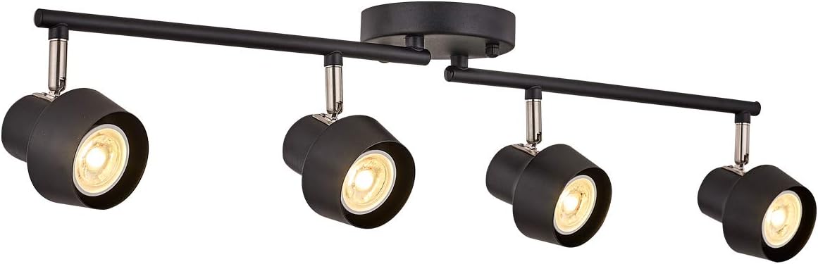 TeHenoo 4-Light Track Lighting Fixtures,Adjustable Track Heads, Foldable  LED Track Ceiling Light for Kitchen, Office,Dining Room,Bar,Bl