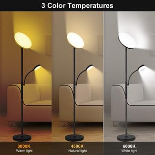 Dimunt Floor Lamp - LED Floor Lamps for Living Room Bright Lighting,  27W/2000LM Main Light and 7W/350LM Side Reading Lamp, Adjustable